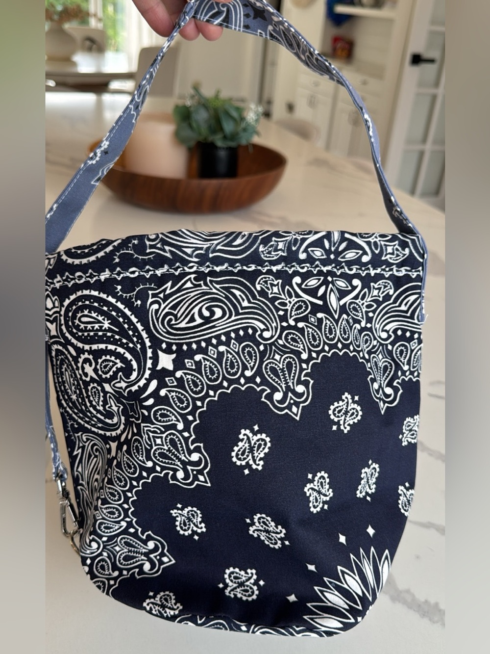 Call It By Your Name Seau Bag navy blue chambray bandana French bag purse NWT - Picture 5 of 9